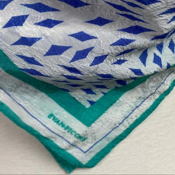 Evan PICONE 30” square blue/green print silk scarf - Picture 3 of 8